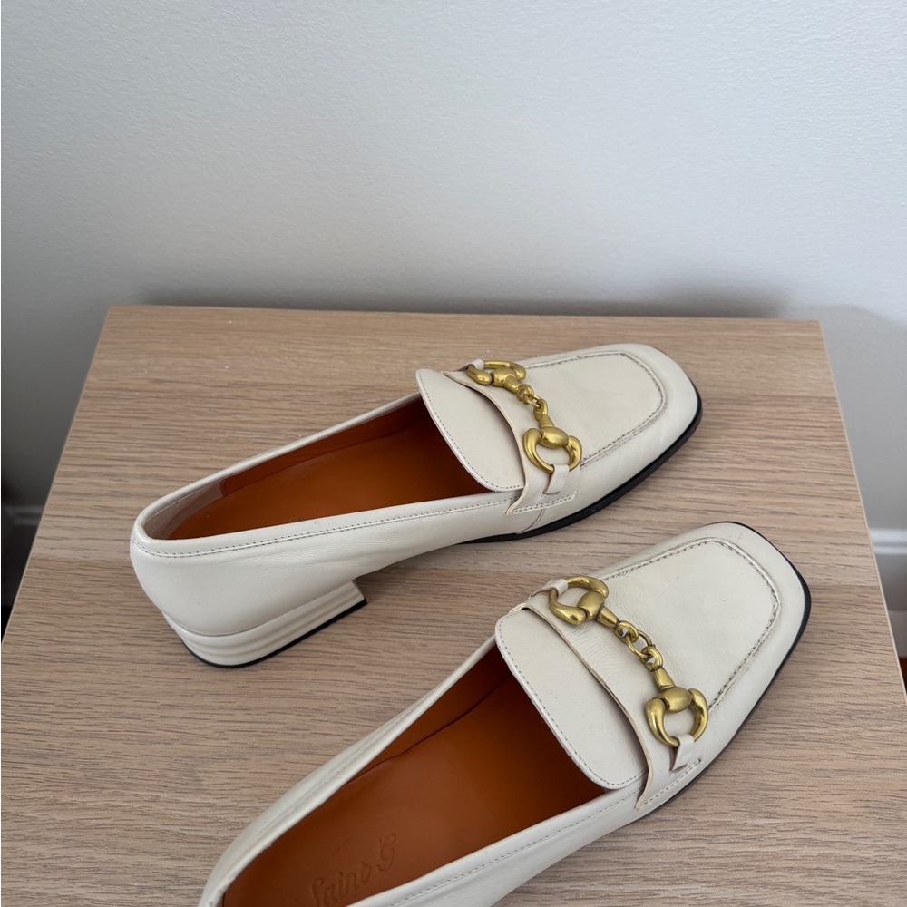 Saint G White Loafers with Gold Buckle